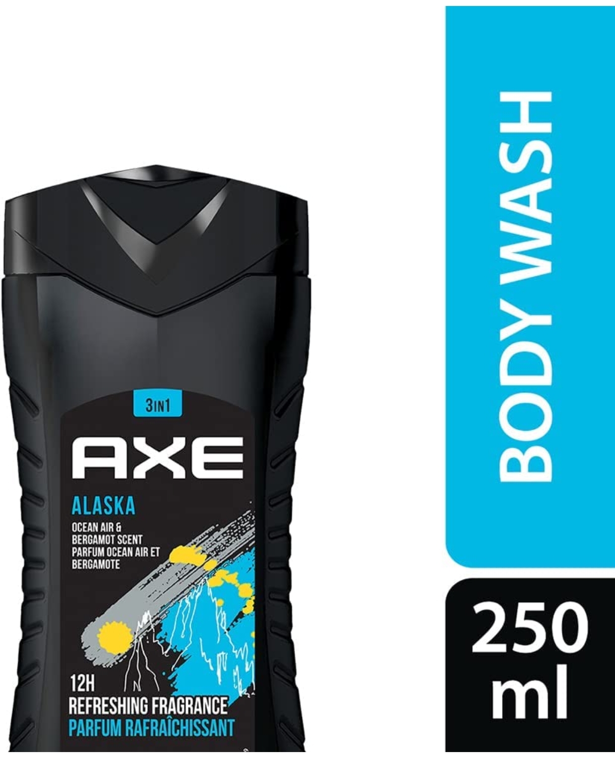 Axe Alaska 3 In 1 Body, Face & Hair Wash For Men, Long-Lasting Refreshing Ocean Air & Bergamot Fragrance Natural Origin Ingredients,Removes Odor & Bacteria, No Parabens, Dermatologically Tested, 250Ml