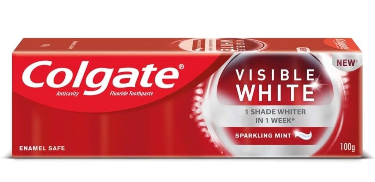 Colgate Visible White Teeth Whitening Toothpaste, Pack Of 100G, With Whitening Accelerators For Tobacco Stain Removal & Teeth Whitening, Colgate Toothpaste With Minty Flavor For Everyday Fresh Breath