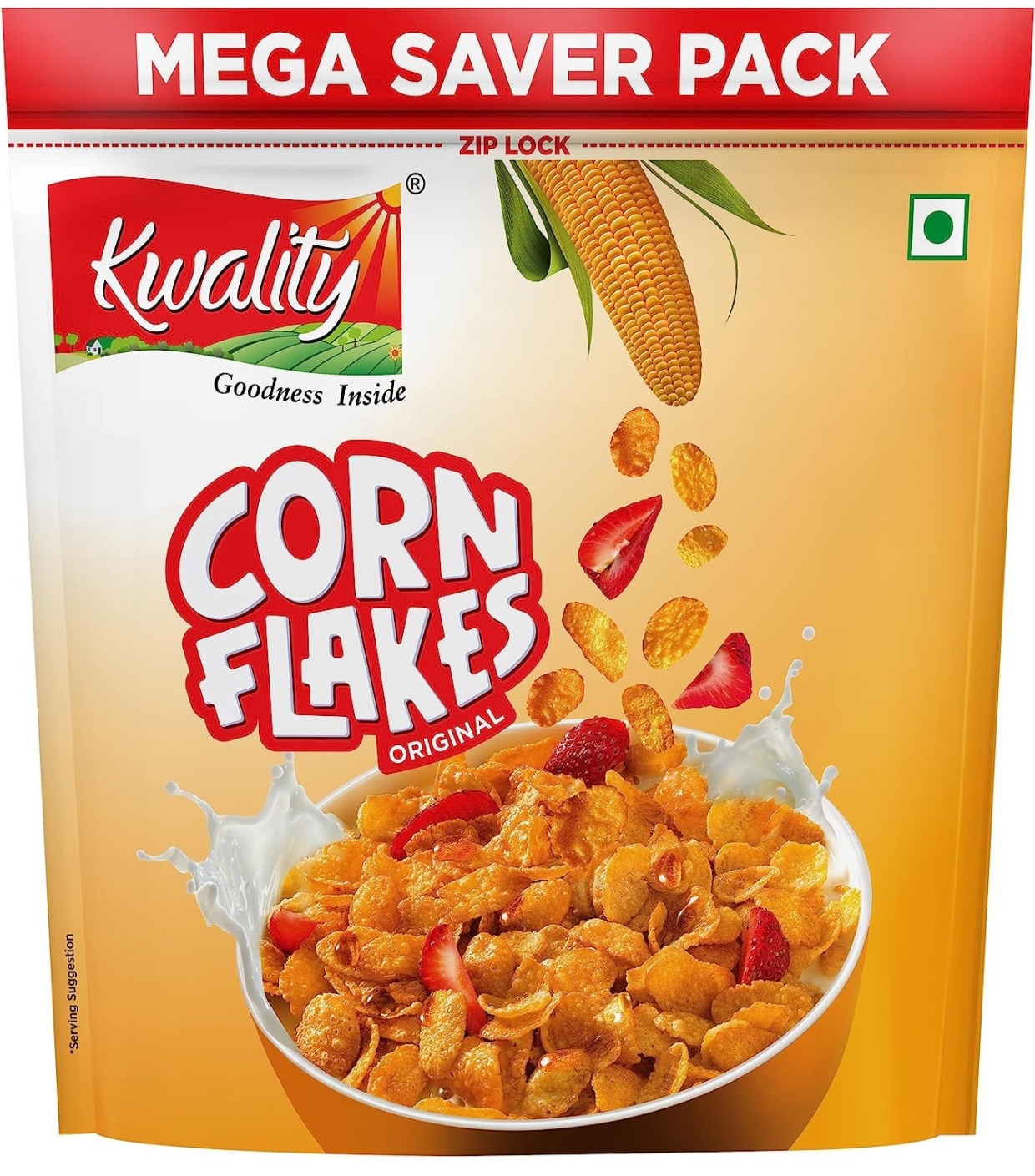 Kwality Corn Flakes – Made with Golden Corns, 99% Fat Free, Natural Source of Vitamin, Iron and Protein 800g