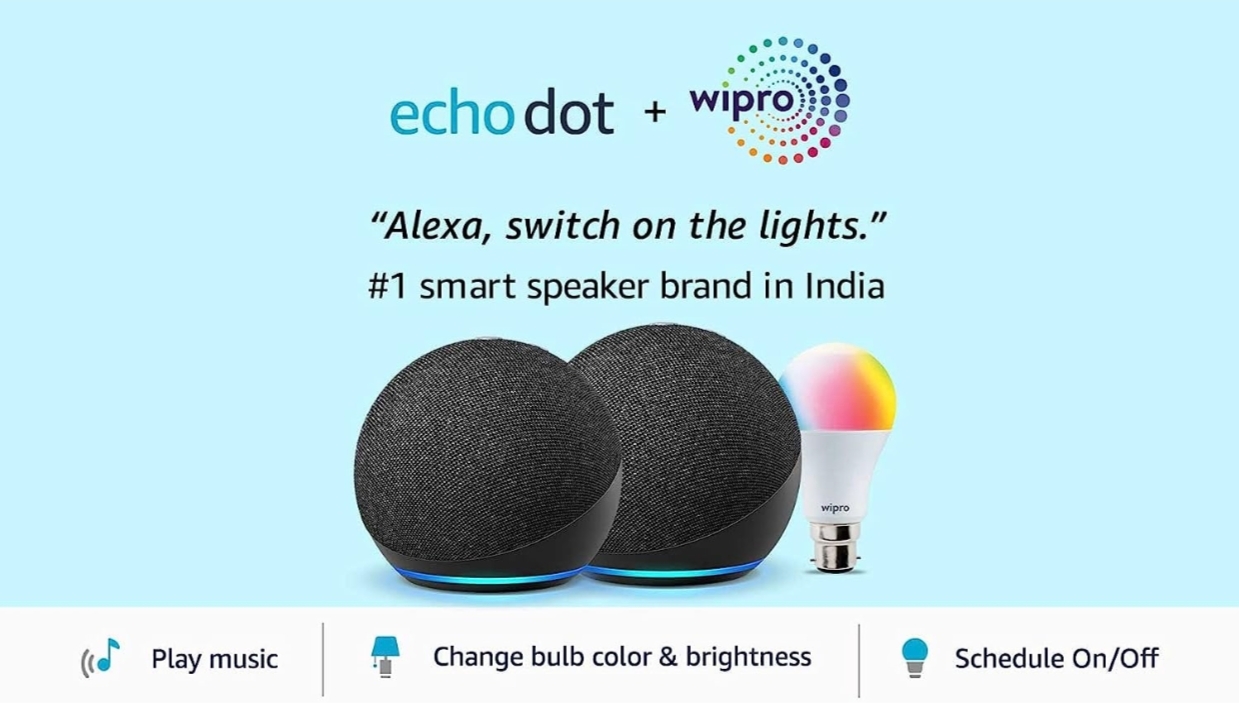 All-new Echo Dot (4th Gen, Black) gift twin pack with Wipro 9W LED smart color bulb161.