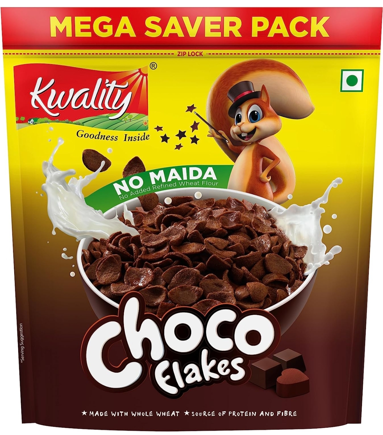 Kwality Choco Flakes | Made with Whole Wheat | 0% Maida | Source of Protein and Fibre | High in Calcium & Protein | Chocos | Breakfast Cereals for Kids | 1Kg33150%off50%off