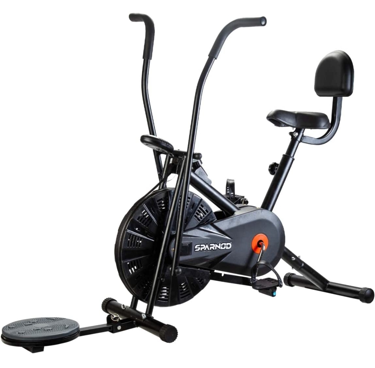 SPARNOD FITNESS SAB-05_M Upright Air Bike Exercise Cycle for Home Gym – Dual Action for Full Body Workout – Adjustable Resistance, Height Adjustable seat with Back Rest, Ab Twister (DIY Installation)