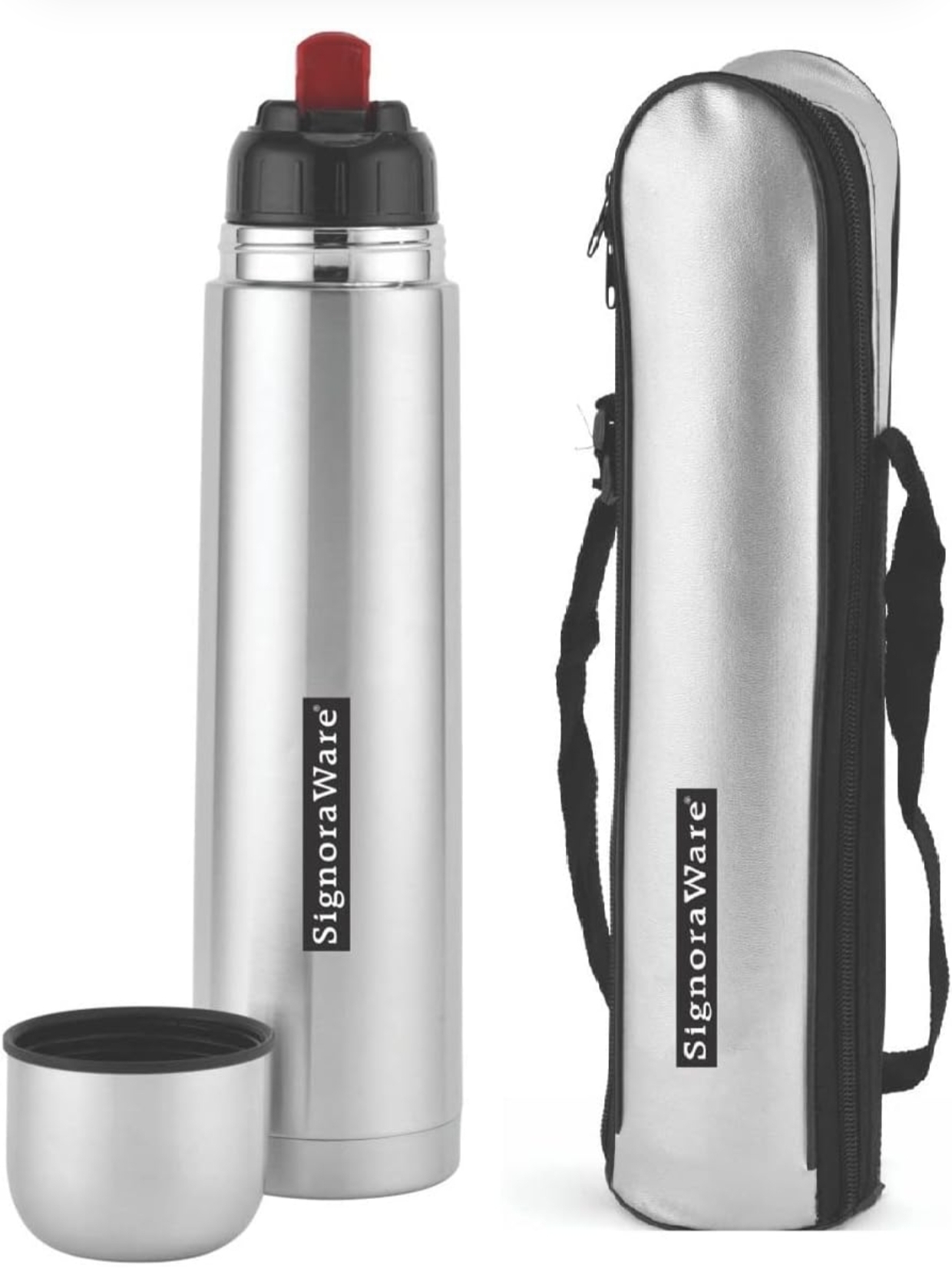 SignoraWare Stainless Steel Bullet Vacuum Steel cola Hot and Cold Bottle with Bag 1000ml, Set of 1, Multicolour