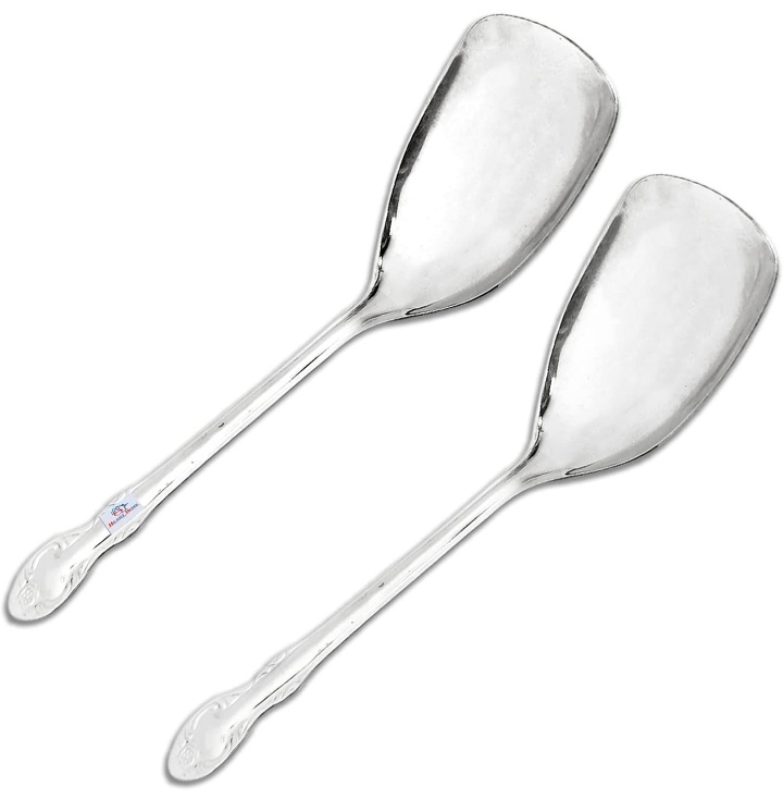 Heart Home Stainless Steel Wok Spatula|Slotted Turner for Cooking & Food Serving, Set of 2 (Silver)