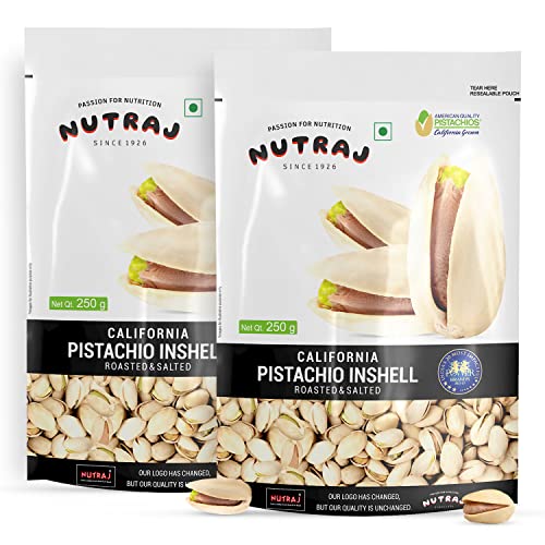 Nutraj California Pistachios 250g | Roasted & Salted Inshell Pista | Crunchy & Healthy | Healthy Snacks | Dry Fruits & Nuts | Rich in Vitamin & Minerals | Withshell Pistachio (500g (250g X 2))