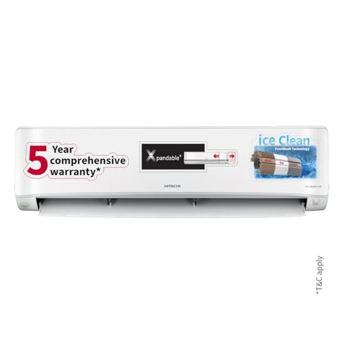 Hitachi 1.5 Ton Class 5 Star, ice Clean, Xpandable+, Inverter Split AC with 5 Year Comprehensive Warranty* (100% Copper, Dust Filter, 2024 Model – 5400FXL RAS.G518PCBIBF, White)