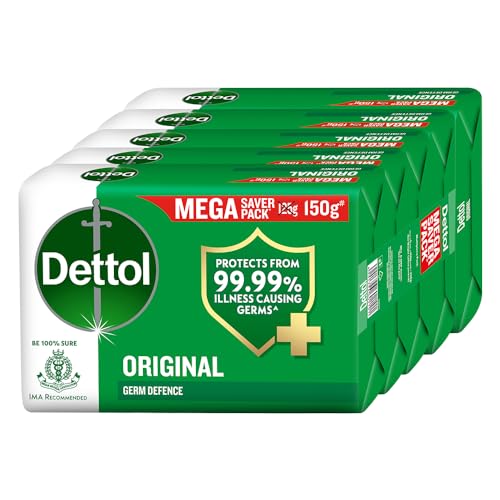 Dettol Original Germ Protection Bathing Soap Bar (750gm) | Kills 99.99% germs, 150 – Pack of 5 (packaging may vary)