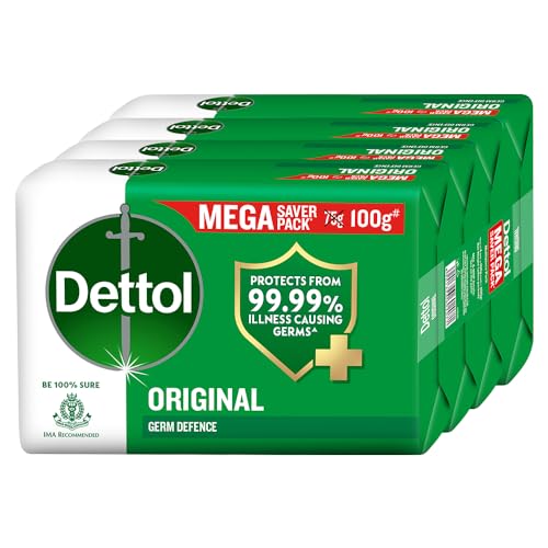Dettol Original Germ Protection Bathing Soap Bar (400gm) | Kills 99.99% germs, 100g – Pack of 4