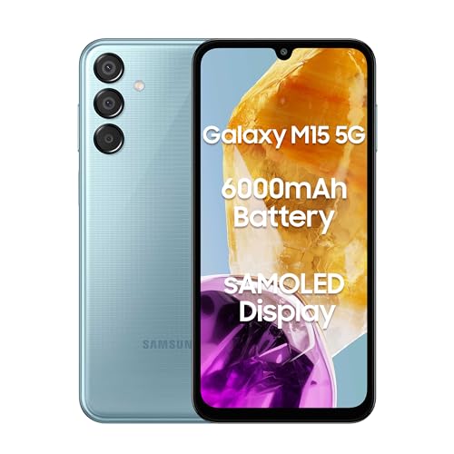 Samsung Galaxy M15 5G (Celestial Blue,6GB RAM,128GB Storage)| 50MP Triple Cam| 6000mAh Battery| MediaTek Dimensity 6100+|4 Gen. OS Upgrade & 5 Year Security Update|Super AMOLED Display|Without Charger
