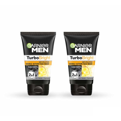 Garnier Men, Face Wash, Brightening & Anti-Pollution, TurboBright Double Action, 100 g (Pack of 2)