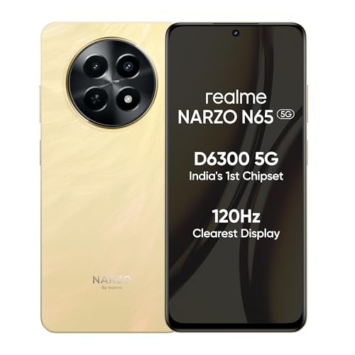 realme NARZO N65 5G (Amber Gold 6GB RAM, 128GB Storage) India’s 1st D6300 5G Chipset | Ultra Slim Design | 120Hz Eye Comfort Display | 50MP AI Camera| Charger in The Box