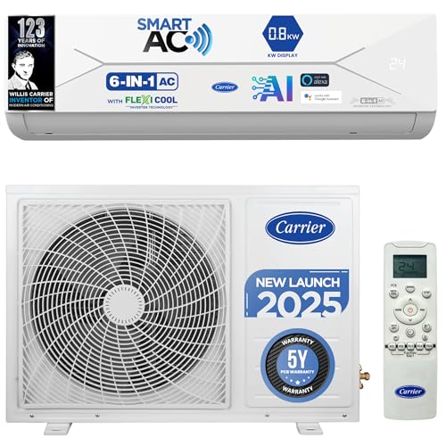 Carrier 1.5 Ton 3 Star Wi-Fi Smart Flexicool Inverter Split AC (Copper, Convertible 6-in-1 Cooling,Smart Energy Display, HD & PM 2.5 Filter, ESTER EDGE FXi (Wi-Fi), CAI18EE3R35W0,White)