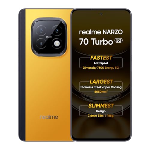 realme NARZO 70 Turbo 5G (Turbo Yellow,6GB RAM,128GB Storage) | Segment’s Fastest Dimensity 7300 Energy 5G Chipset | Motorsports Inspired Design