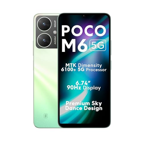 POCO M6 5G (Polaris Green,4GB RAM, 128GB Storage) | MediaTek Dimensity 6100+ 5G Processor | 5000 mAh Battery + 18W Fast Charging | 50 MP AI Dual-Camera System| Airtel Locked