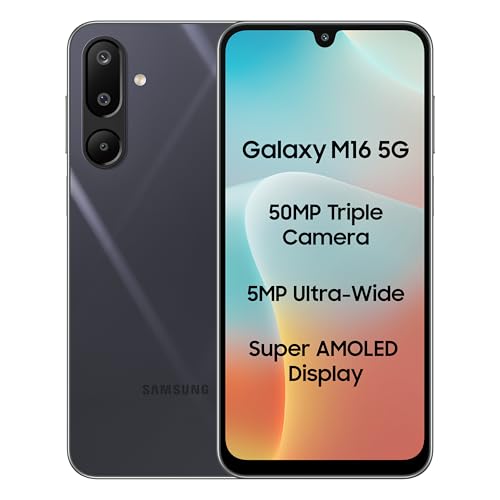 Samsung Galaxy M16 5G (Thunder Black, 6GB RAM, 128 GB Storage) | MediaTek Dimensity 6300 | AnTuTu Score 422K+ | Super Amoled Display | 25W Fast Charging | 6 Gen. of OS Upgrades | Without Charger