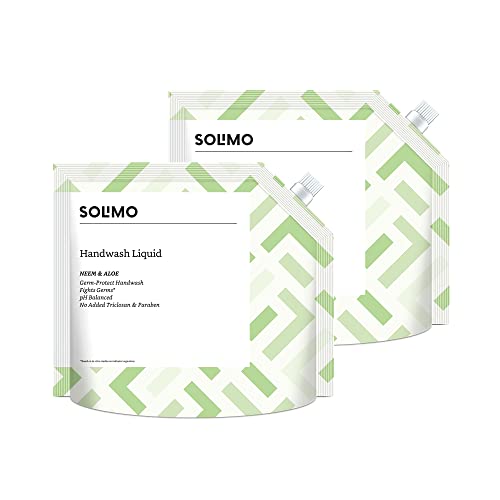 Amazon Brand – Solimo Liquid Handwash, Refill Pouch | Neem & Aloe | 3 Litre | 1500 ml x 2 | Fights Germs | Ph-Balanced Formula | No Added Triclosan & Parabens