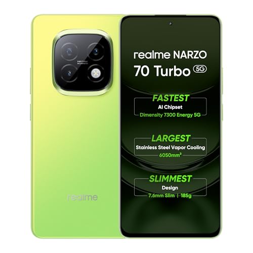 realme NARZO 70 Turbo 5G (Turbo Green,6GB RAM,128GB Storage) | Segment’s Fastest Dimensity 7300 Energy 5G Chipset | Motorsports Inspired Design