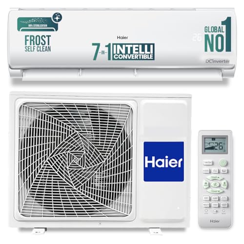 Haier 1.5 Ton 3 Star Twin Inverter Split AC (Copper, 7 in 1 Convertible, Frost Self Clean, HD Filter, Cools at 54°C, Long Air Throw – HSU17VP-TQS3BN-INV, White)