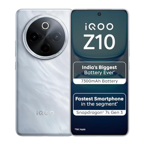 iQOO Z10 5G (Silver, 8GB RAM, 128GB Stroage) | India’s Biggest Ever 7300 mAh Battery | Snapdragon 7s Gen 3 Processor | Brightest Quad Curved AMOLED Display in The Segment