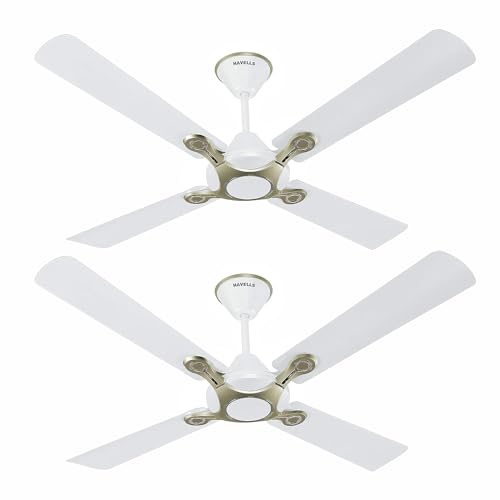 Havells 1200mm Leganza ES 4B Ceiling Fan | Best fan in 4 Blade, Premium Finish Deco. Fan, High Air Delivery | Energy Saving, 100% Pure Copper Motor, 2 Year Warranty | (Pack of 2, Pearl White Silver)