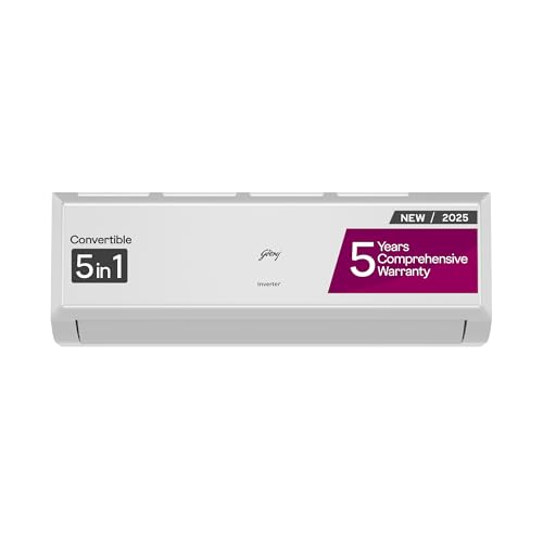 Godrej 1.5 Ton 3 Star, 5 Years Comprehensive Warranty, AI Powered, 5-In-1 Convertible Cooling, Inverter Split AC (Copper, Heavy duty cooling at 52 °C, AC1.5T EI 18P3T WZT 3S, White)