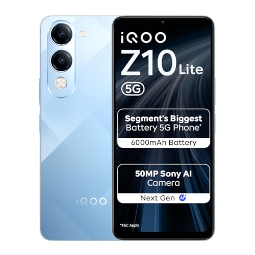 iQOO Z10 Lite 5G (Titanium Blue, 4GB RAM, 64GB Storage) | 6000 mAh Battery | Dimensity 6300 5G Processor with 433K+* AnTuTu Score | IP64 Rated & Military Grade Shock-Resistance*
