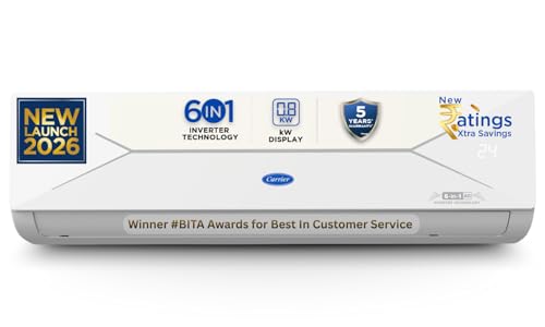 Carrier 1.5 Ton 3 Star Flexicool Inverter Split AC (Copper, Convertible 6-in-1 with Smart Energy Display, Insta Cool, Auto Clean, PM 2.5 Filter, New BEE rated, ESTER EDGE Gxi-CAI18EE3R36F0, White)