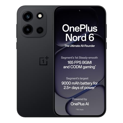OnePlus Nord 6 | 8GB+256GB | Pitch Black | Snapdragon 8s Gen 4 | Segment’s First Stable 165FPS Gaming | Segment’s Largest 9000mAh Battery | Most Complete IP Rating | Personalized AI