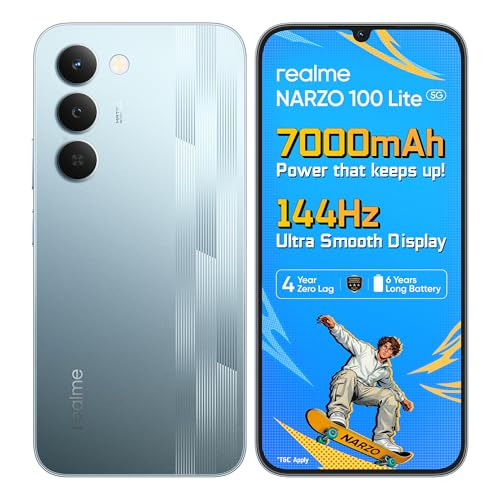 realme narzo 100 Lite 5G (Frost Silver,4GB+128GB) | 7000mAh Titan Battery | 4 Years, Zero Lag | 144 Hz Ultra Smooth Display | 6 nm Octa-core 5G Chipset | Color Pop Design | VC Cooling