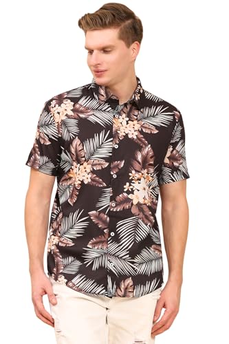 ENCIGER Mens Printed Casual Shirts Short Sleeves Button Down Tropical Shirts (MS1_Black_XL)
