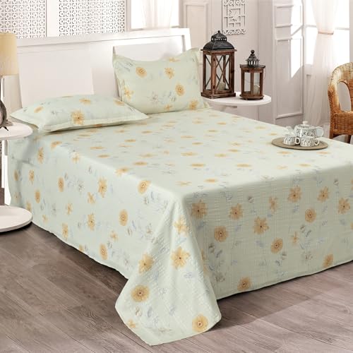Cortina Cloud Cotton King Size Bedsheet with 2 Pillow Covers | Super Soft, Breathable & Skin-Friendly Bedsheet for Double Bed King Size with Boho Design | 270×250 cm (White & Yellow, King)