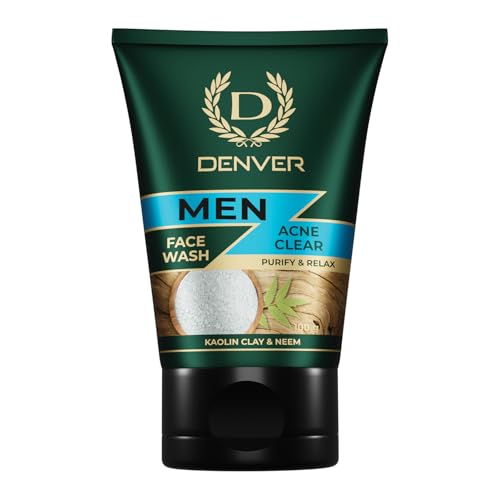 DENVER Acne Clear Face Wash – 100GM | Remove Acne & Lighten Dark Spots Face Gel for Men | Suitable for Oily Skin | All Skin Type
