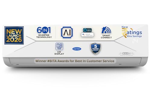 Carrier 1.5 Ton 3 Star,New Star rated, Wi-Fi Smart Flexicool Inverter Split AC (Copper, Convertible 6-in-1 with Wi-Fi with Geo-Fencing, Smart Energy Display, ESTER EDGE Gxi WiFi-CAI18EE3R36W0, White)