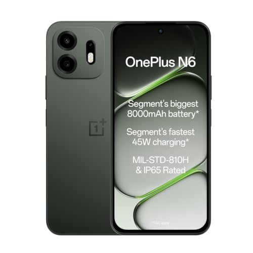 OnePlus N6 | 4GB+128GB | Midnight Green | Segment’s Biggest 8000mAh Battery | Segment’s Fastest 45W Charging | 60-Month Smoothness | Smooth 120Hz Display | 50MP Camera | Military-Grade Durability