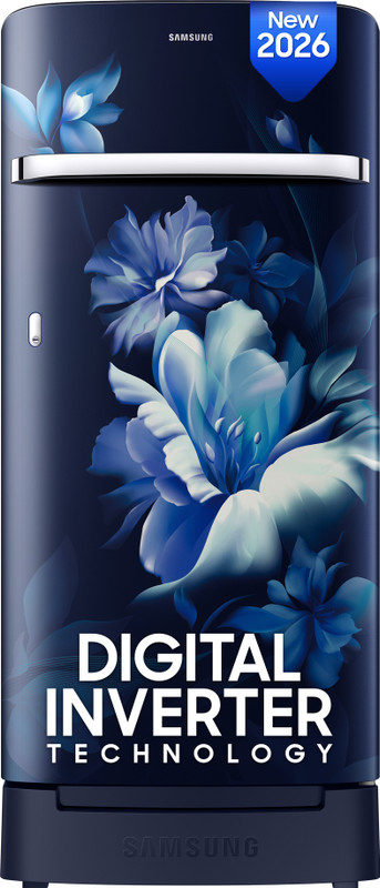 Samsung 189 L Direct Cool Single Door 5 Star Refrigerator with Base Drawer  with Digital Inverter, Single Touch Defrost, 2026 Model(Midnight Blossom Blue, RR21H2H25UZ/HL)