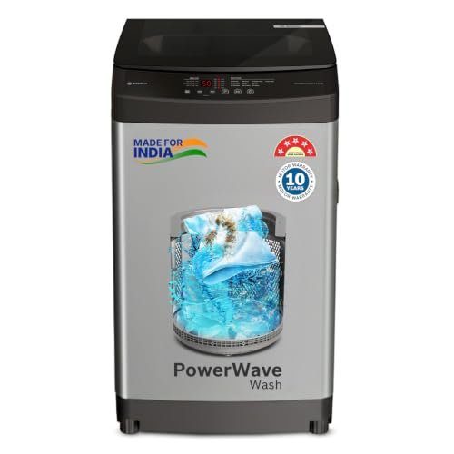 Bosch 8 kg 5 Star Fully Automatic Top Load Washing Machine,PowerWave Wash,Inbuilt Dual Lint Filter, Stainless Steel VarioDrum with 5 fin Pulsator, Flex Drain, Water Save,Dark Grey (WOE80AH0IN)