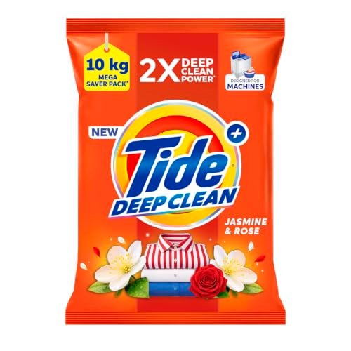 Tide Plus Detergent Washing Powder – 10kg Mega Saver Pack | Jasmine & Rose Fragrance | Removes deep-seated Oil, Gravy , Tea Stains | World’s No. 1 Detergent Brand