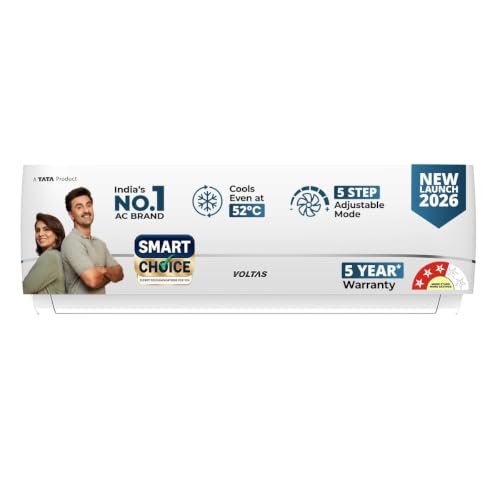 Voltas Smart Choice 1.5 ton 3 star, New star rated, Inverter Split AC(Copper, Convertible 5in1 Cooling Mode, 2-Way AirSwing, Anti-dust Filter with Anti Microbial Coating, 183INV CAV,2026 Model,White)
