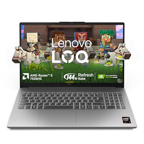 Lenovo LOQ Essential AMD Ryzen 5 7535HS | NVIDIA RTX 3050 6GB (16GB RAM/512GB SSD/144Hz Refresh Rate/15.6″ (39.6cm)/Windows 11/Office Home 2024/3 Mon. Game Pass/Grey/1.8Kg), 83S000G8IN Gaming Laptop